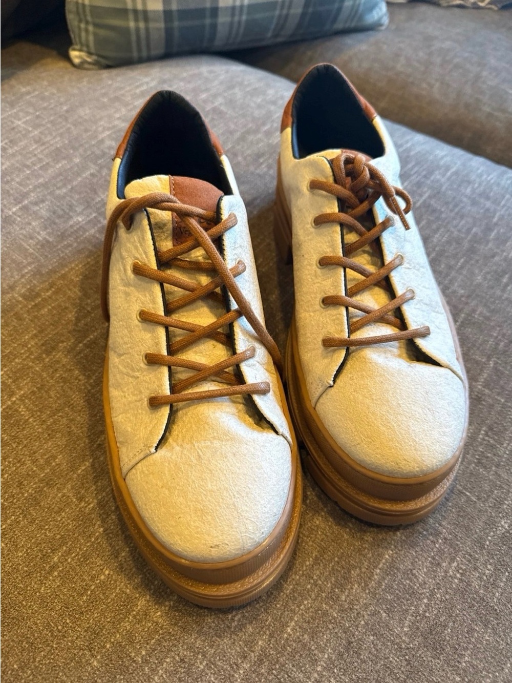 Women’s  Casual Cream & Brown Low-Top Sneakers NAE vegan shoes